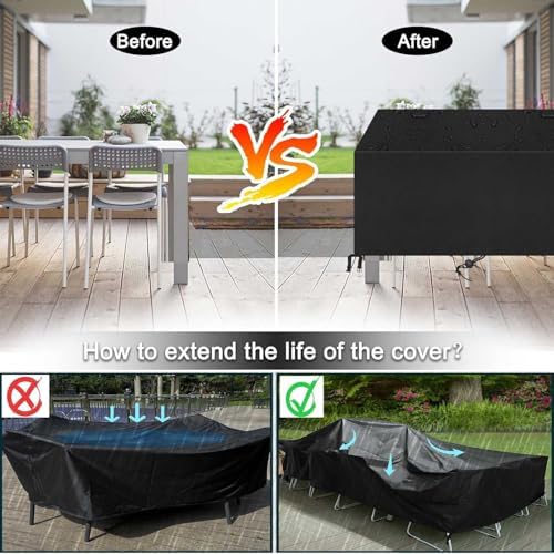 Outdoor Patio Furniture Covers Waterproof 104" L x 64" W x 40" H Rectangular Outdoor Table and Chair Set Cover 600D Wind Dust Proof Anti-UV Durable Patio Sectional Couch Cover 260x160x100cm - Image 5