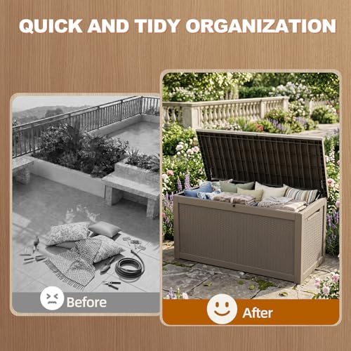 EFU Outdoor Storage Box 360 Gallon Deck Box, Waterproof Resin, Grey - Image 4