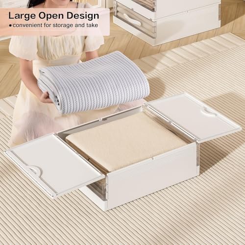 GUDEMAY Bed Sheet Organizers and Storage Plastic, 4 pcs Foldable Closet Organizer with Handle, Bedding Storage Box Container for Blanket, Duvet Cover Set, Bed Sheet Set, White - Image 3