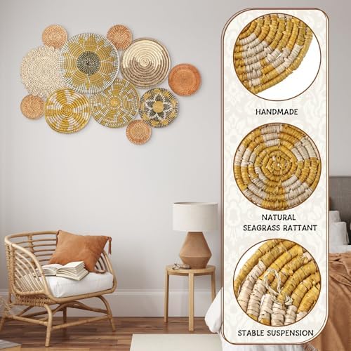 Tatuo 11 Pcs Boho Wall Basket Decor Woven Wall Hanging Art, Lively - Image 4