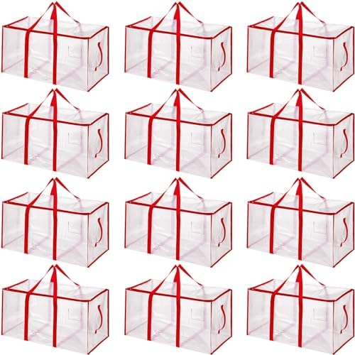 Aliceset 12-Pack Clear Moving Bags 90.84L Heavy Duty Extra Large Storage Totes with Reinforced Handles & Zippers, for Moving, College Dorm, Traveling(Red) by Aliceset
