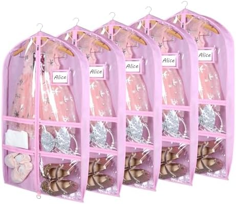 Syeeiex 40 Inch Clear Dance Costume Garment Bag, Pink, 5 Pack by syeeiex