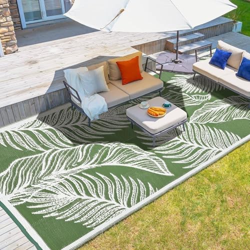 wikiwiki Outdoor Rug, 9x18ft Waterproof Reversible Mat Indoor Outdoor Rugs Carpet, Small Area Rug Plastic Straw Rug for Patio Deck Balcony Pool RV Camping Beach Picnic, Green, Rugscape Series by WikiwikiPatioUmbrellas