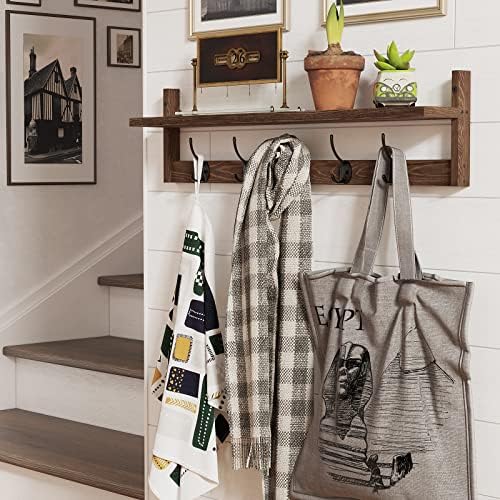 BAMEOS Wall Mounted Coat Rack with Adjustable Easy Install, Rust Proof, Brown Wooden Material, 28.9 Inch Length - Image 3