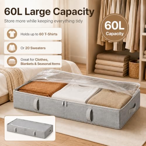 Side-Supported Under Bed Storage Containers, 8 Inch 80L Clothes Storage Bin - Image 2