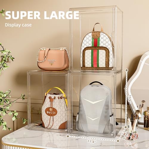 Purse Storage Organizer for Closet 3 Packs Clear Handbag Storage Organizer Acrylic Display Case for Collectibles Stackable Bag Organizer with Magnetic Door for Backpack, Figure, XXX-Large - Image 2