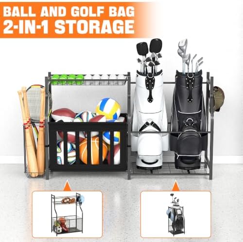 TORACK Golf Bags Stand with Ball Storage, Large Capacity Garage Sports Equipment Organizer - Image 3