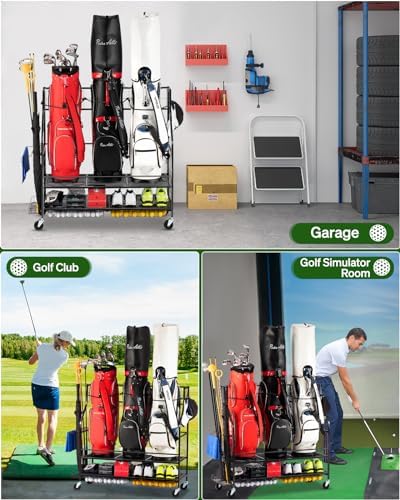 FHXZH Golf Bag Storage Garage Organizer - Golf Bag Stand with Wheels - Image 6