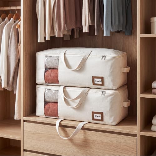 Cotton Canvas Storage Bags for King/Queen Comforters, Bedding, 3Pack, Beige - Image 5