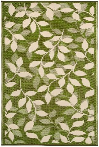 Fab Habitat Outdoor Rug - Waterproof, Fade Resistant, Reversible - Premium Recycled Plastic - Tropical - Porch, Deck, Balcony, Mudroom, Laundry Room, Patio - Bali - Forest Green & Cream - 3 x 5 ft - Image 3