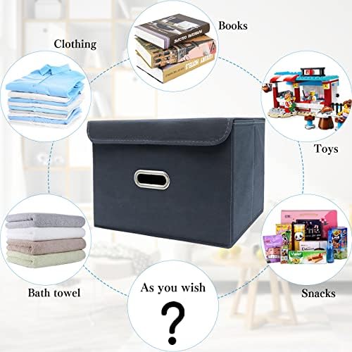 STOREONE Fabric Storage Cube Bins Foldable Organizer Container Collapsible Basket with Lids and Metal Handles, for Home, Bedroom, Closet 8 Pcs (Grey) - Image 3