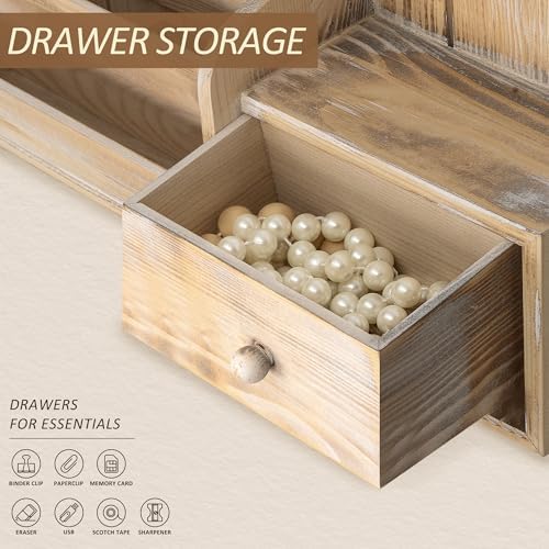 Rebee Vision Key Holder Wall Mount with Drawer for Entryway, Natural Wood - Image 4