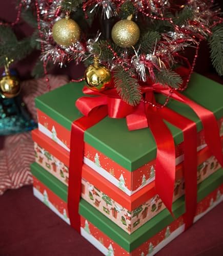 Soul & Lane - Large Christmas Gift Boxes with Lids, Set of 3, Red and Green - Image 4