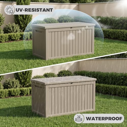 275 Gallon Resin Deck Box Waterproof Outdoor Storage Box for Patio Furniture Pool Accessories Indoor Storage for Cushion Garden Tools, Grey - Image 5