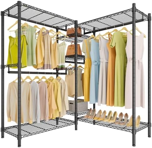 VIPEK L6 Plus Garment Racks Heavy Duty Clothes Rack Corner Closet Racks L Shaped Clothing Rack for Hanging Clothes, 5-Tier Freestanding Closets with 7 Adjustable Shelves, Max Load 1200LBS, Black by VIPEK