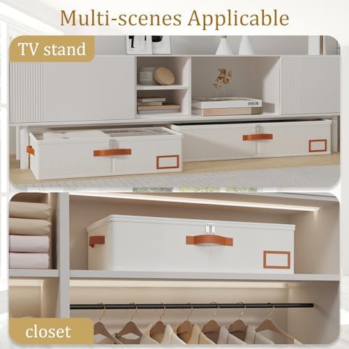 Yawinhe Pack of 2 Underbed Storage Bags, Foldable Clothes Storage with Clear Window, for Duvets, Clothes, 60 x 30 x 15 cm, Beige - Image 5