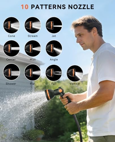 SUNPOW Retractable Garden Hose Reel - 1/2" x 100ft Wall Mounted Hose Reel with 3/4'' Brass Fitting & 10-Pattern Nozzle - Auto Slow Retraction, Any-Length Lock, 180°Swivel for Lawn & Gardening - Image 5