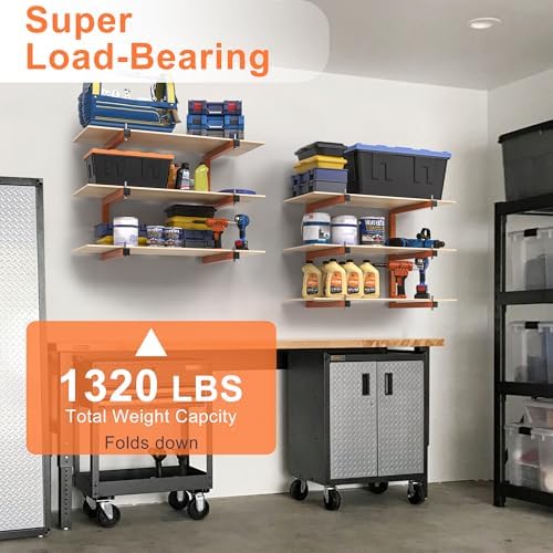 Lumber Rack Wall-Mounted Lumber Storage Rack, Heavy Duty Wood Storage Racks with 6-Level System, 1320 LB Sturdy Garage Wood Organizer, Orange Lumber Metal Racks for Indoor and Outdoor (4 Pack) - Image 4
