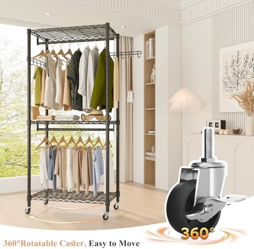 Heavy Duty Rolling Wheels Portable Metal Garment Rack, - Image 3