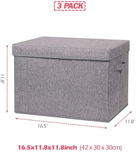 TENABORT 3 Pack Large Foldable Storage Box with Lids Fabric Storage Cube Organizer Cloth Containers Bins Baskets for Closet Clothes Clothing Bed Room - Image 2