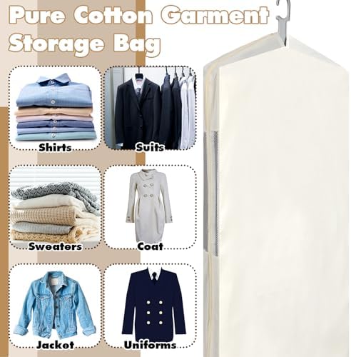 Aliceset 3 Pcs Pure Cotton Garment Storage Bag for Hanging Clothes - Image 6