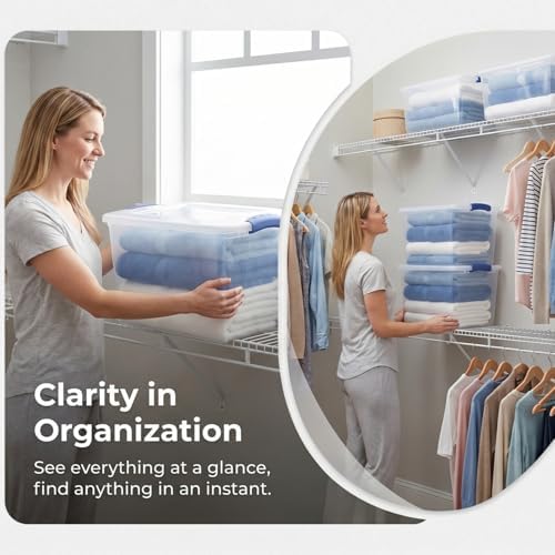 (4 pack) 27 Quart Clear Latching Storage Bin with Lid, Stackable Plastic Container for Shelves, Closet & Craft Storage - Image 2