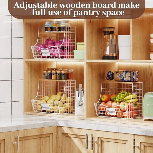 3 Pack Hanging Fruit Basket for Kitchen with Wood Lid - Onion and Potato Storage Fruit Bowl with Nameplate for Counter&Wall Mounted, Stackable Storage Basket,11.81 * 8.66 * 10.63inch - Image 6