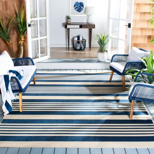 SAFAVIEH Courtyard Outdoor Area Rug 10x14, X-Large Navy & Beige CY6062-268 by Unknown