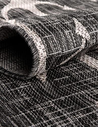 Unique Loom Outdoor Coastal Collection Area Rug - Ahoy (13' Round, Charcoal/ Ivory) - Image 5
