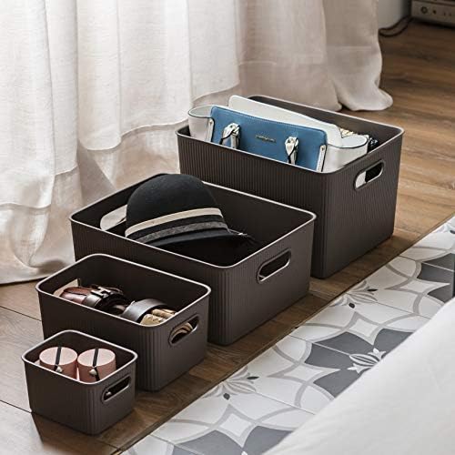 Superio Ribbed Collection - Decorative Plastic Basket Open Home Storage Bins Organizer, Brown (Set of 3) 1 X-Large, 1 Large, 1 Medium - Container Boxes for Organizing Closet Storage Bins for Shelves - Image 5