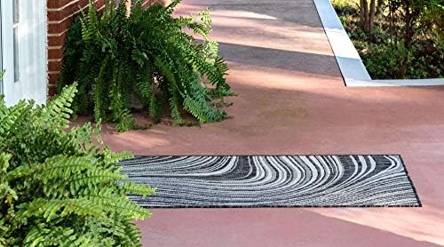 Unique Loom Outdoor Modern Collection Area Rug - Pool (2' x 6' 1" Runner, Charcoal/ Gray) - Image 3