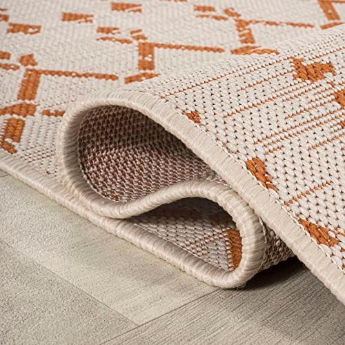 Eyely Moroccan Textured Weave Area Rug 5X8 Cream/Orange, Indoor Outdoor Rug - Image 7