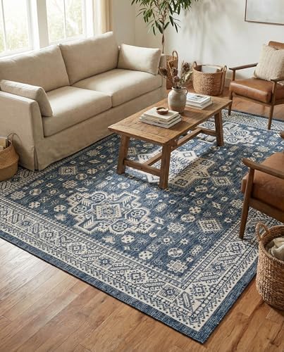 Rugs.com - Outdoor Aztec Rug – 9' x 12' Blue Indoor/Outdoor Rug – Washable Stain-Resistant Flatweave for Patios, Decks, and Porches - Image 5