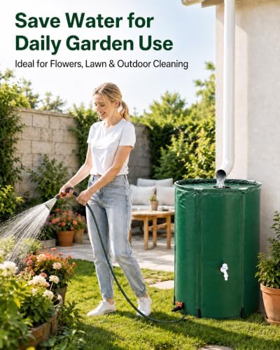 100 Gallon Collapsible Rain Barrel, Portable Rainwater Collection System, Water Storage Tank, Rain Catcher Barrel with Two Spigots and Overflow Kit, Rain Water Barrel Collector for Garden, Green - Image 2