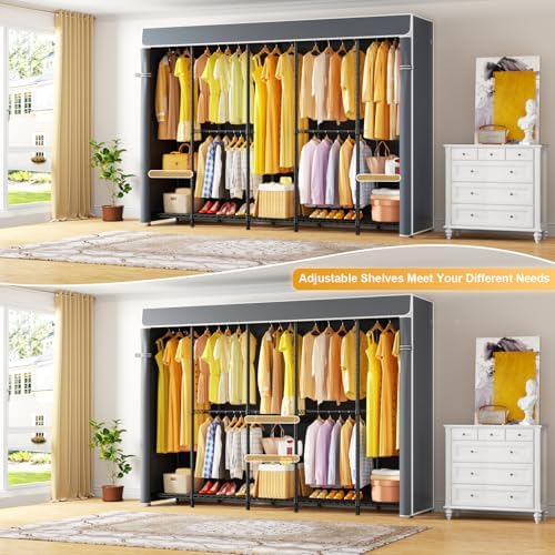 ULIFHOME H50C Clothes Rack with Cover, Large Covered Clothing Rack, Gray - Image 4