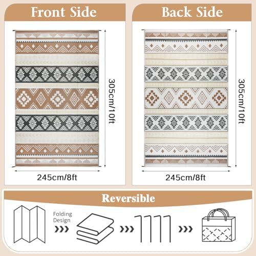 famibay Outdoor Rug Reversible Portable Plastic Straw Camping Rugs, Large Waterproof Outdoor Area Rugs for Patio, RV, Backyard, Deck, Balcony, Picnic, Beach 8x10 Brown - Image 2