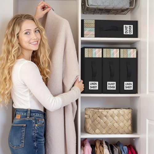 WOWBOX Sheet Organizers and Storage,Closet Bed Sheet Organizer Under Bed Storage and Organization with Label Cards & Clear Window for Bedding Sheets,Duvet Covers,Blankets (10 Pack，Black) - Image 6