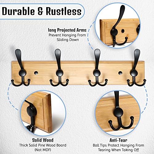 GlazieVault Wooden Coat Hooks for Wall - Bamboo Wood Coat Rack(2 Pack) - Heavy Duty Coat Hooks Wall Mounted - Wall Hooks and Clothes Hooks - Image 7