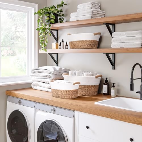 Seville Classics Premium Natural Handwoven Portable Laundry Bin Basket with Carrying Handles, Household Storage for Clothes, Linens, Sheets, Natural Water Hyacinth and White Rope, 3 Piece Set - Image 7
