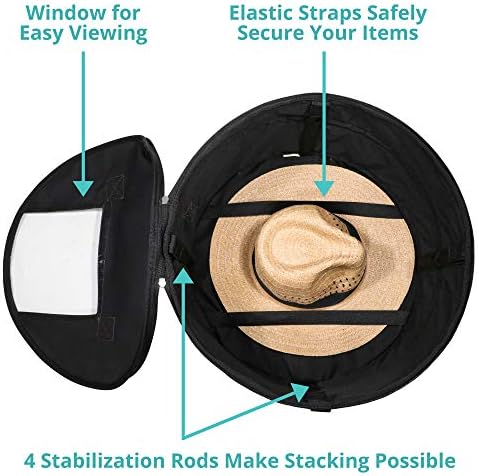 Hat Storage Box | Stuffed Animal Toy Storage | Stackable Round Pop-up Container | Travel Hat Boxes for Women & Men | Closet Organizer w Lid | Dust Cover Cowboy Sun Beach Hats (Black, 2 Pack) - Image 5