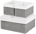Vagusicc Wicker Basket, Set of 3 Hand-woven Storage Baskets for Organizing, Decorative Rectangle Wicker Storage Basket Bins with Handles, Small Toilet Paper Storage Baskets for Shelves & Decor, Grey by Vagusicc