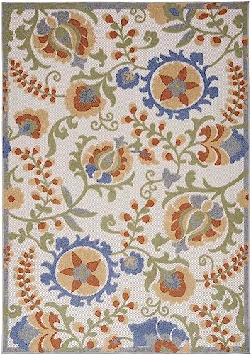 Nourison Home Aloha Ivory Blue 3'6" x 5'6" Area Rug - Easy Clean, Non Shedding, Bed Room, Living Room, Dining Room, Kitchen (4' x 6') - Image 4