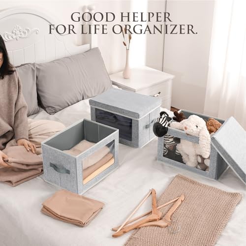 Homsorout Stackable Storage Bins with Lids - Medium Storage Box with Lids, Foldable Storage Bins, Wardrobe Clothes Organizer with Window, Cubes Storage Bins for Living Room, 6 Pack, Blended - Image 3