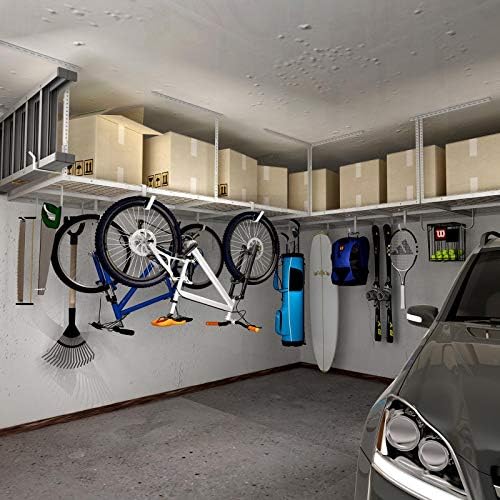 FLEXIMOUNTS 4x8 Overhead Garage Storage Rack with Hooks, 2 Pack, White - Image 2