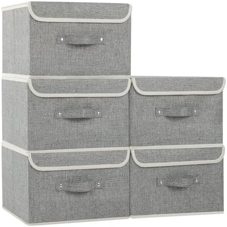Foldable Fabric Storage Cubes with Lids,Grey 13x9.1x7.9in,5 Pack by Unknown