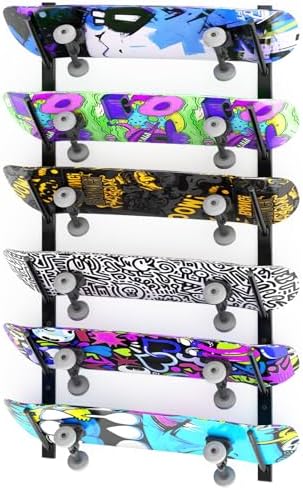 Linone Skateboard Wall Mount, 6-Tier Skate Board Rack Wall Mount, Snowboard Storage Longboard Deck Organizer, Skateboard Wall Display Hanger Holder by Unknown