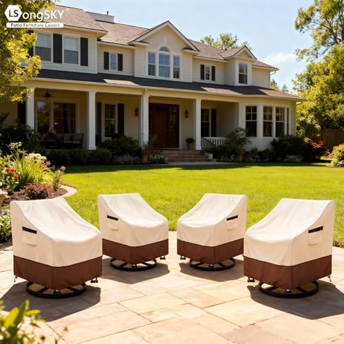 Patio Swivel Chair Cover 4 Pack,Waterproof Heavy Duty Patio Chair Covers,Swivel Chair Cover for Outdoor Furniture Covers Waterproof(30 W x 34 D x 36 H inches),Beige&Brown - Image 5