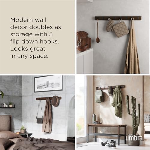 Umbra Flip Coat Rack, Wall Mount 8-Hook, Space Saving, Walnut/Black - Image 4