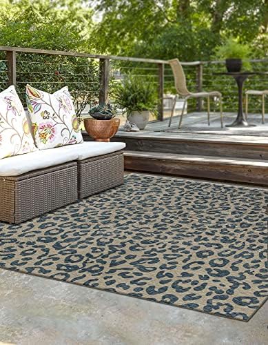 Unique Loom Outdoor Safari Collection Area Rug - Leopard (13' Square, Blue/ Gray) - Image 3
