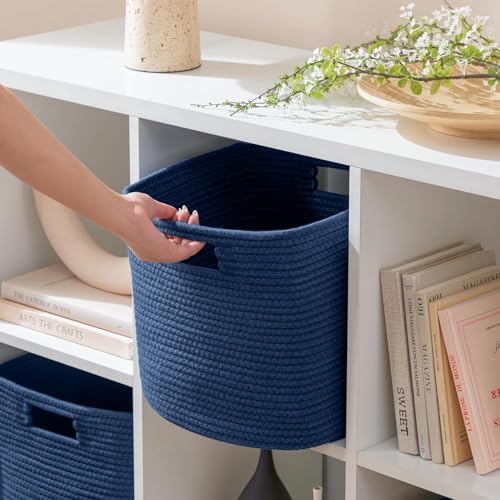 UBBCARE Set of 4 Cotton Rope Basket 12 X 12 X 12 Inches, Woven Storage Baskets for Shelves, Organizing with Handles, Cube Storage Bins for Storage Books, Magazines, Navy Blue - Image 4